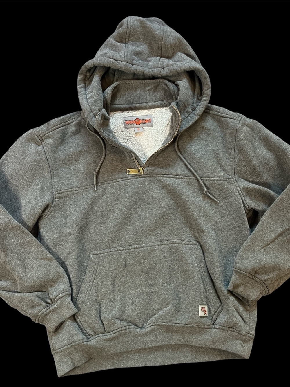 Men’s Gray Sherpa Lined Pullover Hoodie with Quarter Zip Adult Mens Small!